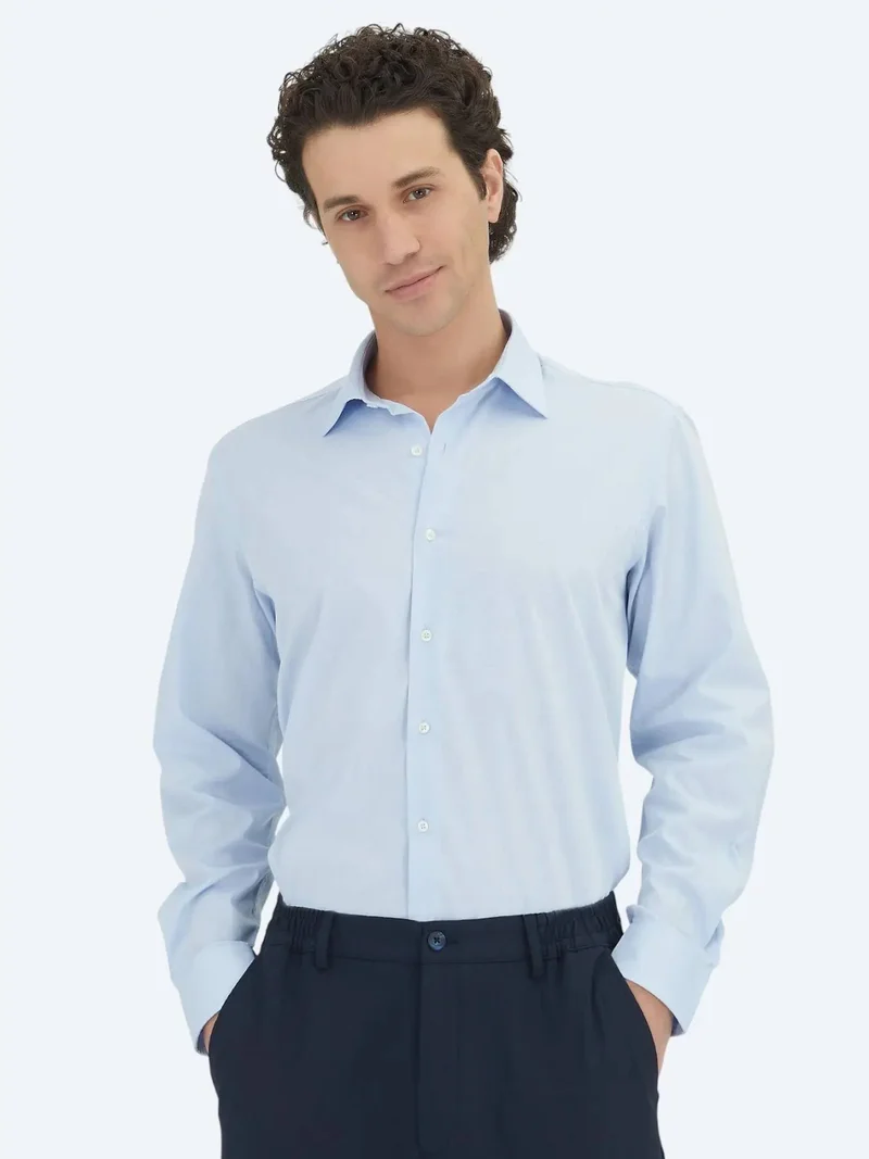 Kip Dark Blue Regular Fit Weaving Classical Cotton Blended Shirt